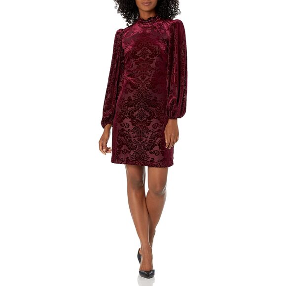 Vince Camuto Womens Velvet Burnout High Neck Shift Dress 6